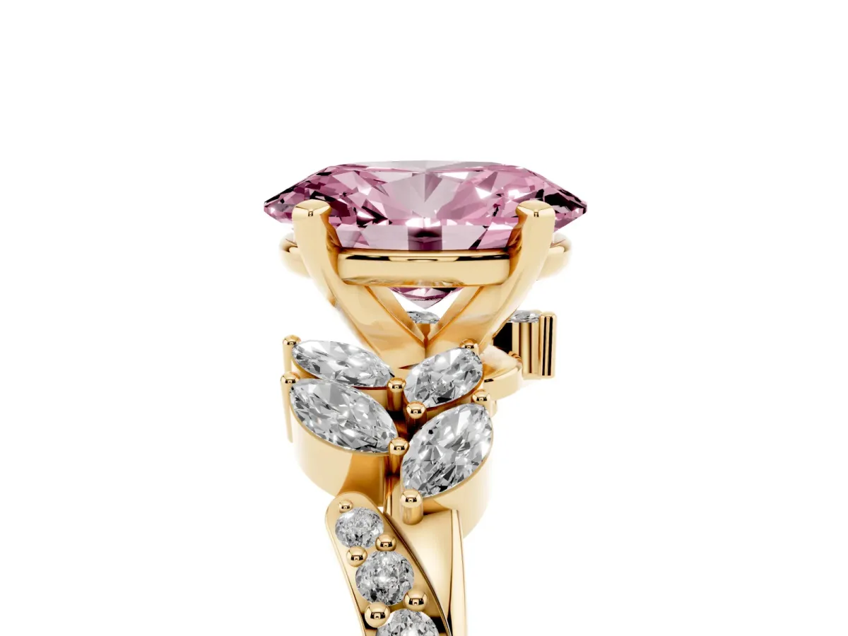 Fancy Pink Oval Cut Solitaire Marquise Twist Band with Six-Prong Setting Yellow gold