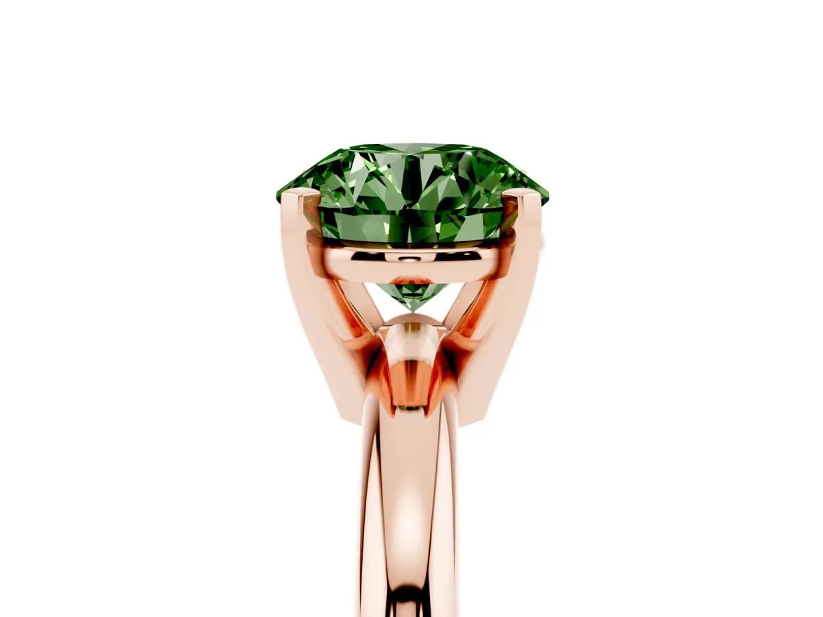 Fancy Green Round Cut Diamond Solitaire Engagement Ring with Round Band and Four-Prong Setting Rose gold