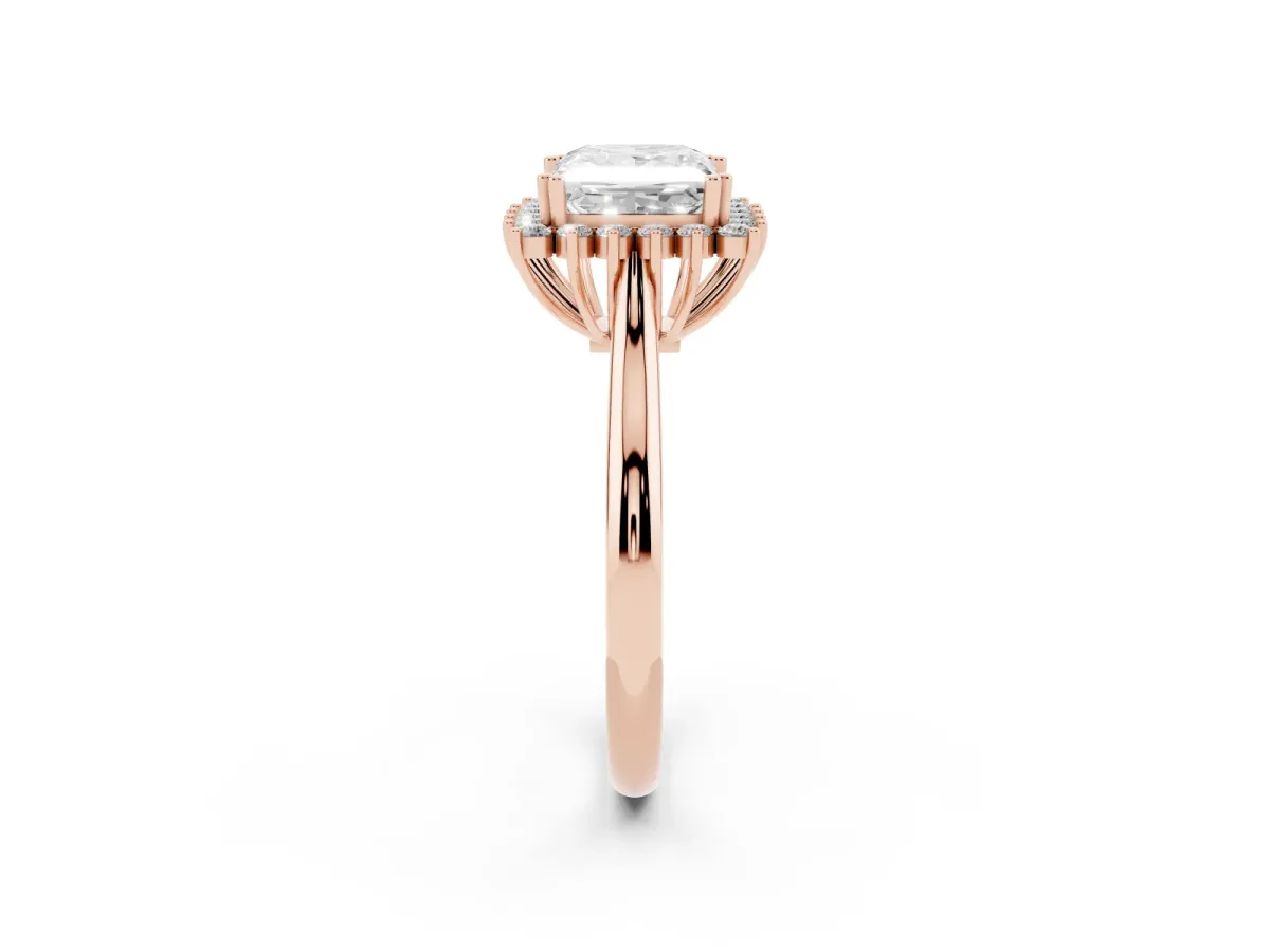Princess Cut Cut Diamond Halo Ring with Solitaire Band and Prong Setting Rose gold