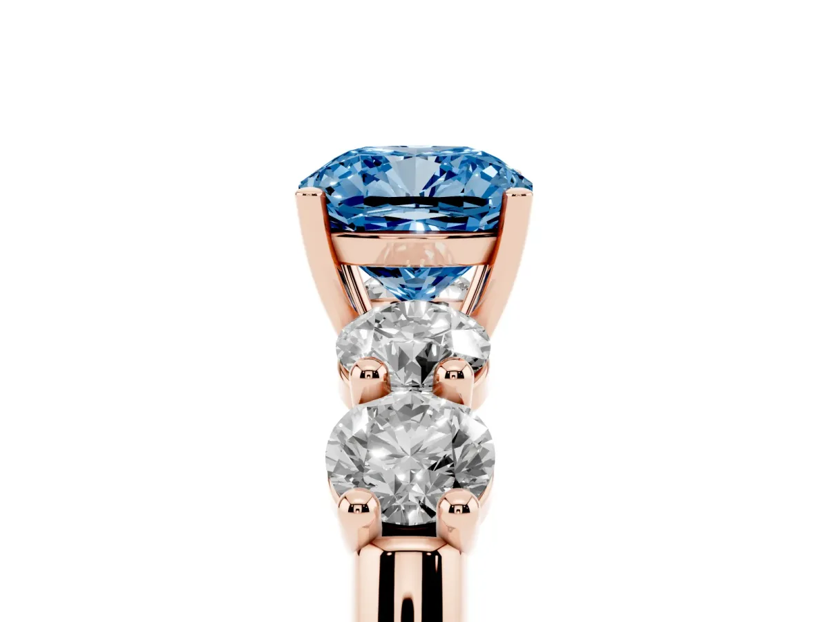 Fancy Blue Cushion Cut Cut Five-Stone Prong Set Diamond Ring with Classic Band Rose gold