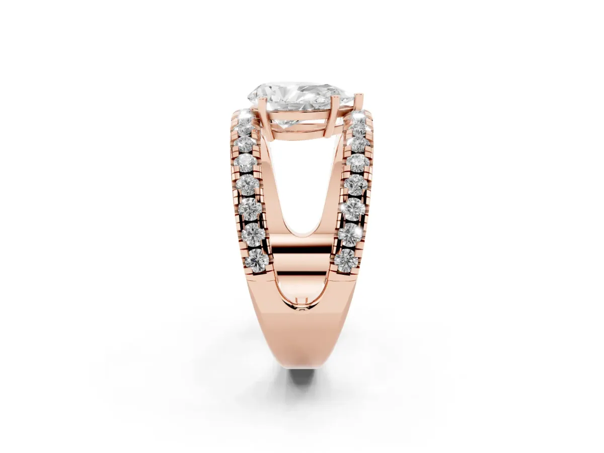 Pear Cut Solitaire Split Shank Pave Diamond Ring Rose gold