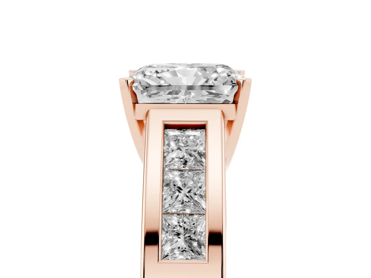 Radiant Cut Cut Channel Set Solitaire Ring with Four-Prong Setting Rose gold
