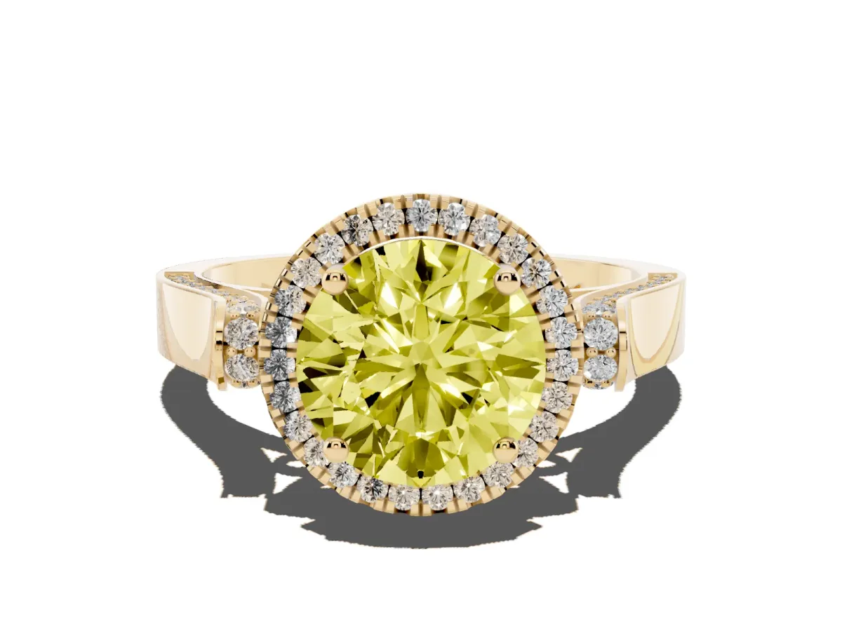 Fancy Yellow Round Cut Halo Pave Split Shank Prong Setting Ring Yellow gold