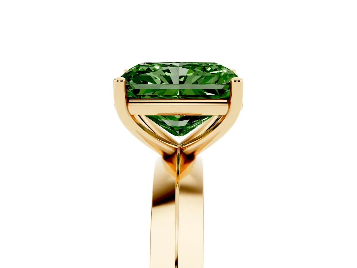 Fancy Green Radiant Cut Cut Solitaire Engagement Ring with Flat Band and Four-Prong Setting Yellow gold