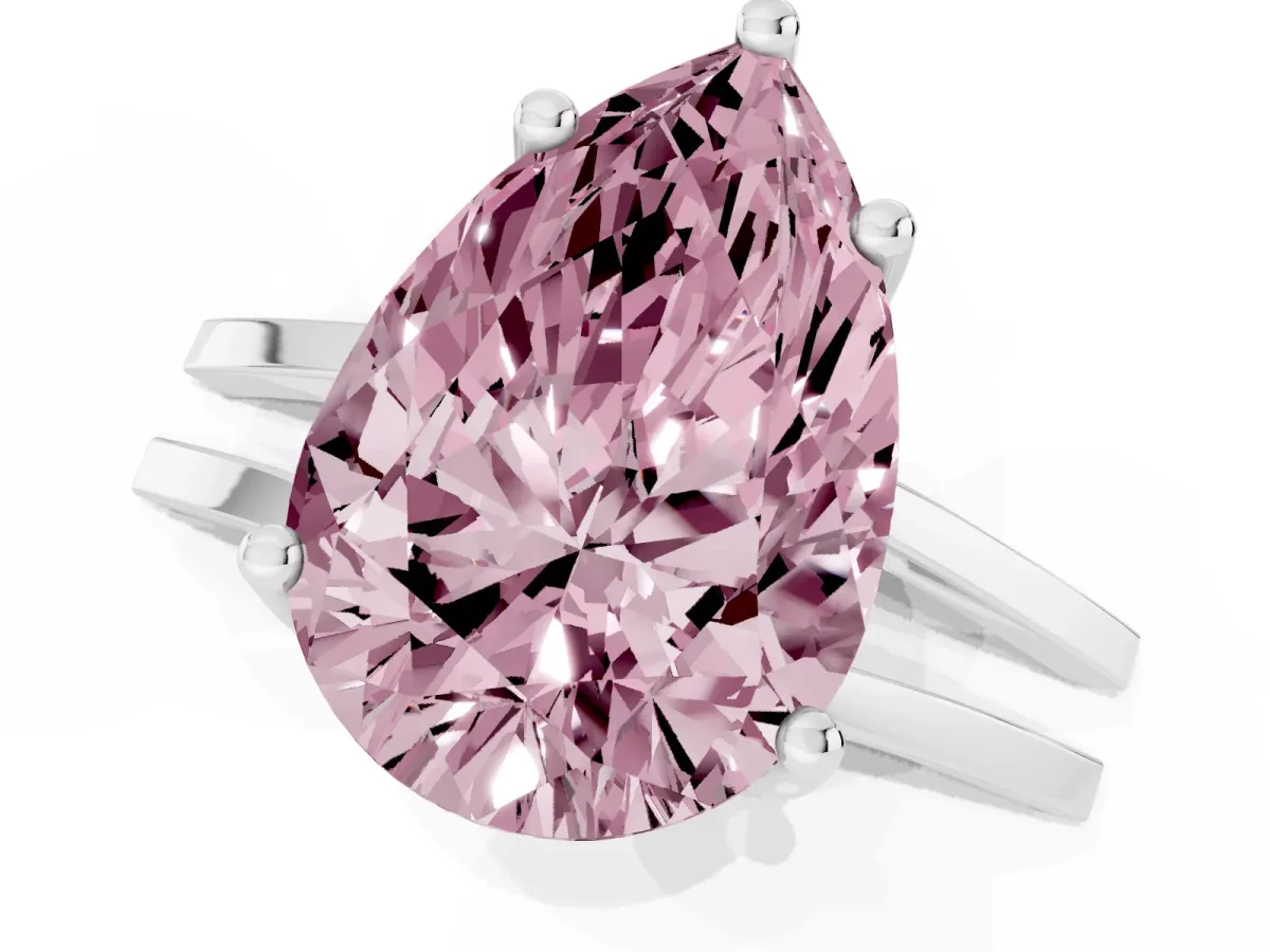Fancy Pink Pear Cut Cut Diamond Solitaire Engagement Ring with Tapered Plain Band and Four-Prong Setting Platinum