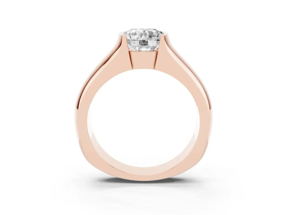 Round Cut Solitaire Bezel Set Diamond Ring with Wide Band Rose gold