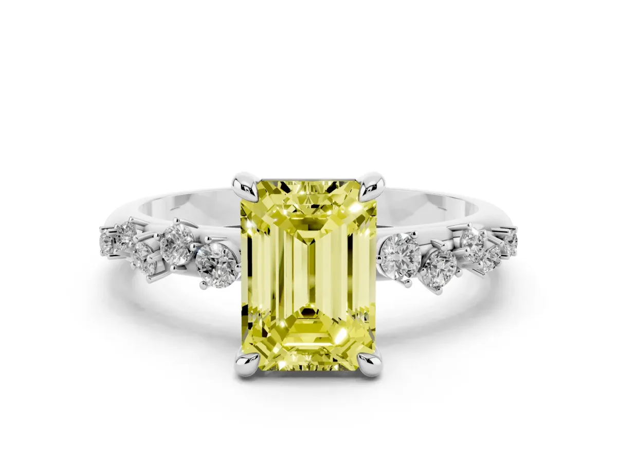Fancy Yellow Emerald Cut Cut Diamond Vine Band with Four-Prong Setting Platinum