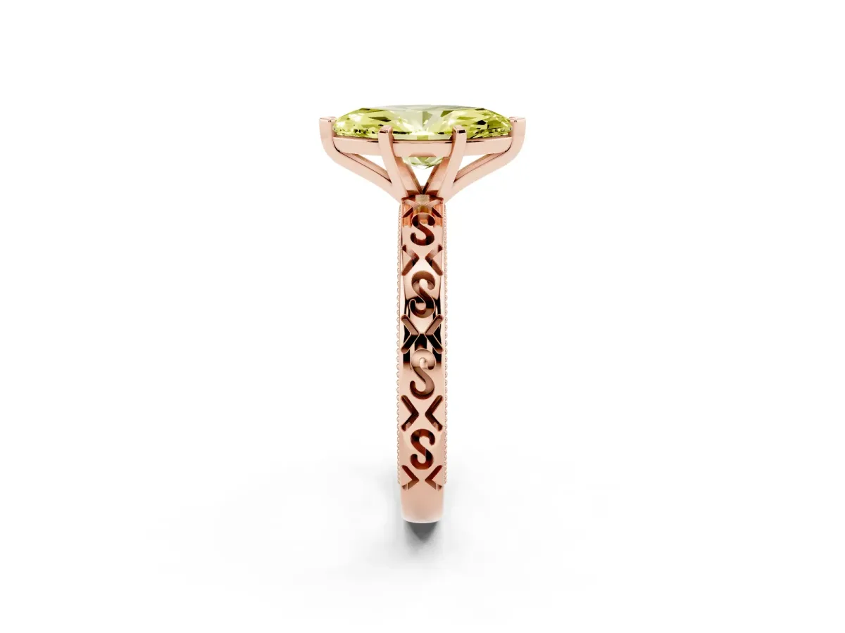 Fancy Yellow Marquise Cut Solitaire Engagement Ring with Scrollwork Band and Four-Prong Setting Rose gold