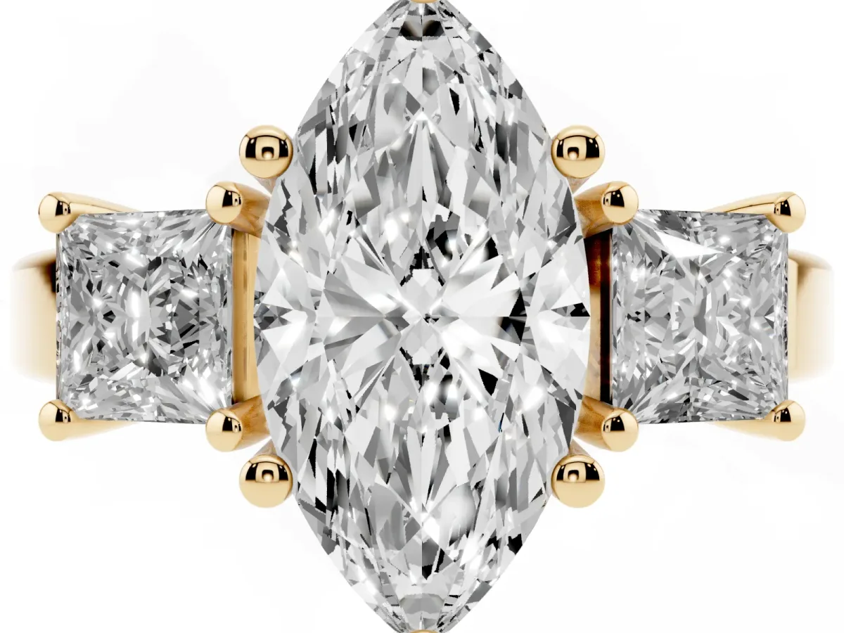 Three-Stone Marquise Cut Cut Solitaire Ring with Prong Setting Yellow gold