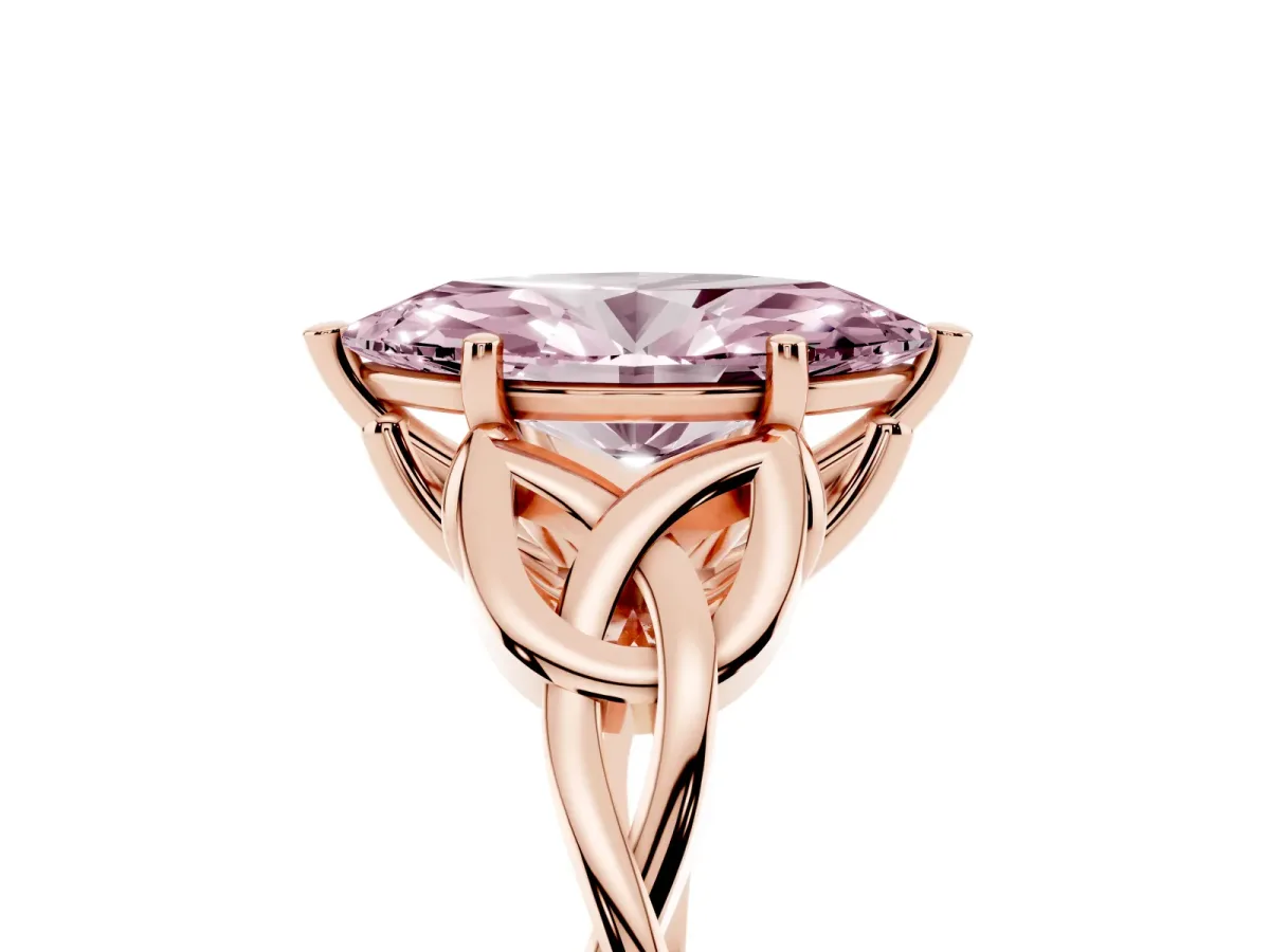 Fancy Pink Marquise Cut Diamond Solitaire Engagement Ring with Celtic Knot Band and Four-Prong Setting Rose gold