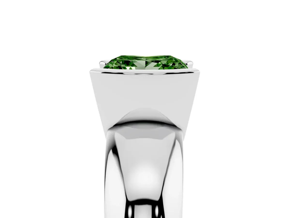 Fancy Green Princess Cut Solitaire Tension Set Diamond Ring with Wide Band Silver