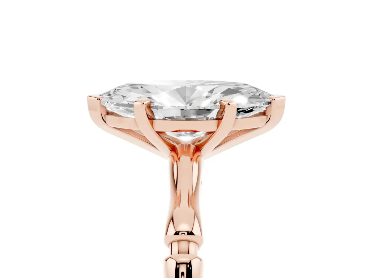 Marquise Cut Solitaire Diamond Ring with Bamboo Band and Four-Prong Setting Rose gold