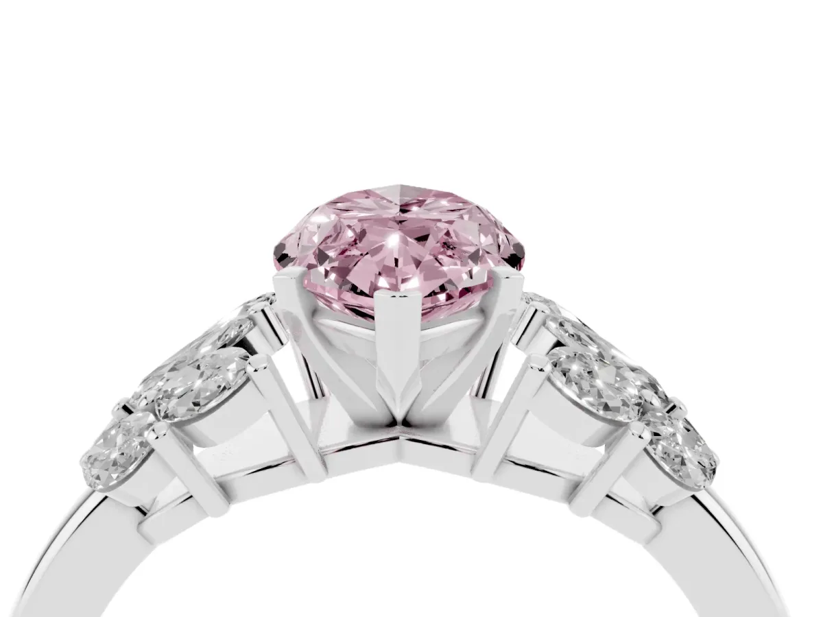 Fancy Pink Marquise Cut Diamond Cluster Leaf Design Ring with Prong Setting Silver