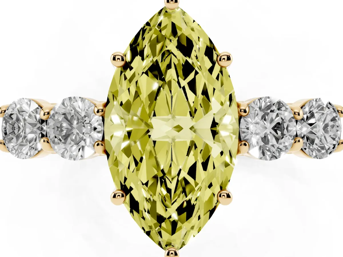 Fancy Yellow Marquise Cut Cut Diamond Five-Stone Prong Set White Gold Ring Yellow gold