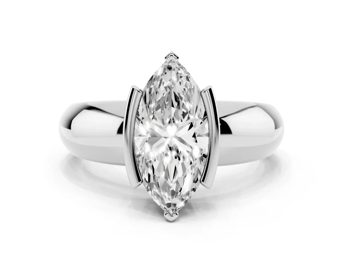 Marquise Cut Solitaire Tension Set Diamond Ring with Wide Band Silver