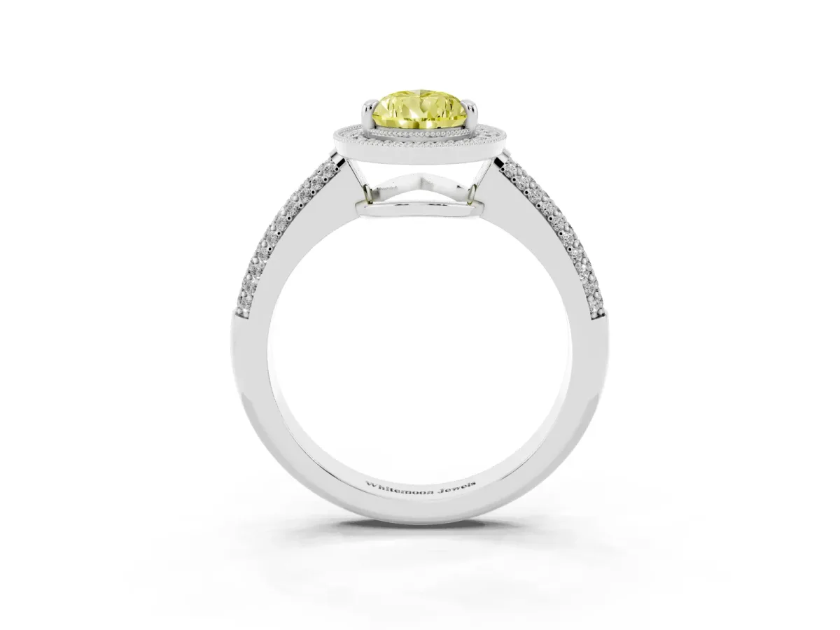 Fancy Yellow Pear Cut Cut Halo Diamond Pave Band with Four-Prong Setting Platinum