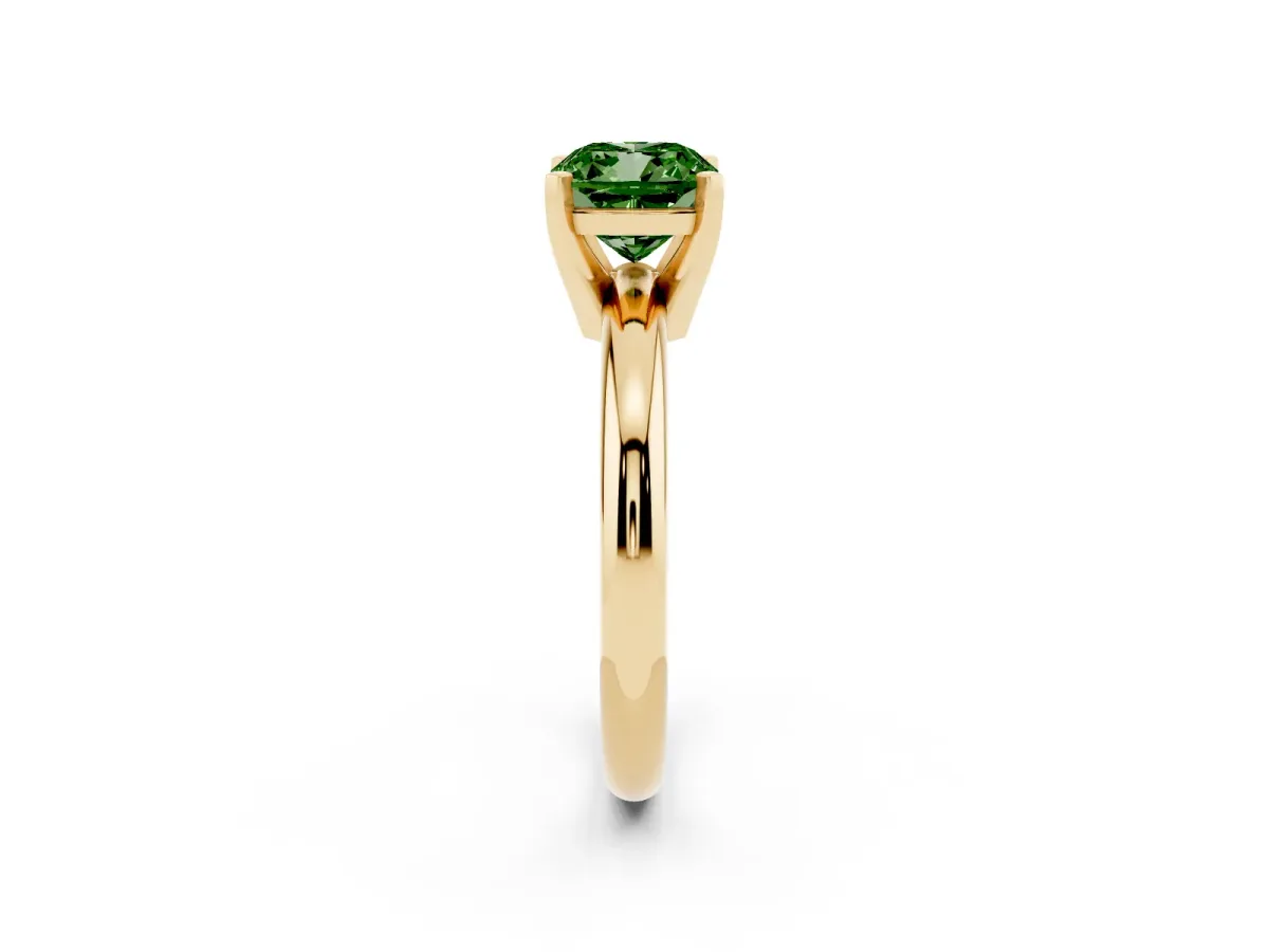 Fancy Green Cushion Cut Diamond Solitaire Engagement Ring with Round Band and Four-Prong Setting Yellow gold