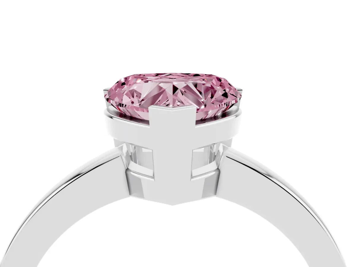 Fancy Pink Heart Cut Cut Solitaire Ring with Four-Prong Setting and Classic Band Silver