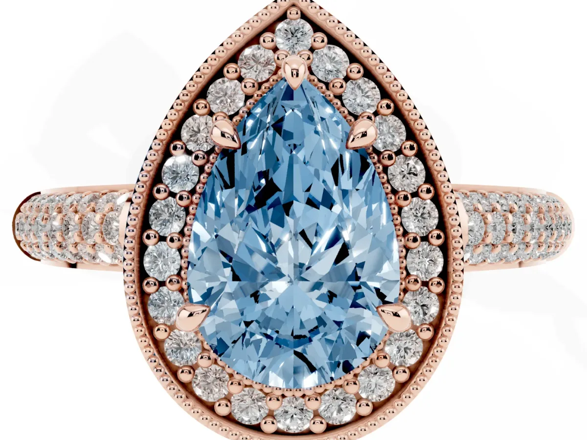 Fancy Blue Pear Cut Cut Halo Diamond Pave Band with Four-Prong Setting Rose gold