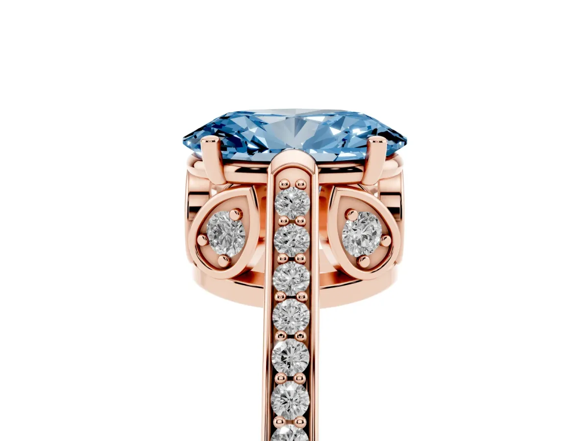 Fancy Blue Oval Cut Cut Cathedral Pave Diamond Engagement Ring with Six-Prong Setting Rose gold