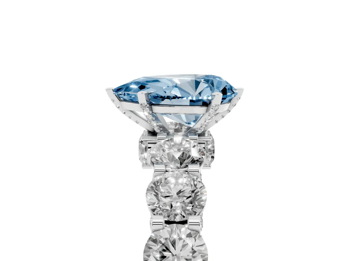 Fancy Blue Pear Cut Diamond Side Stone Engagement Ring with Four-Prong Setting White gold