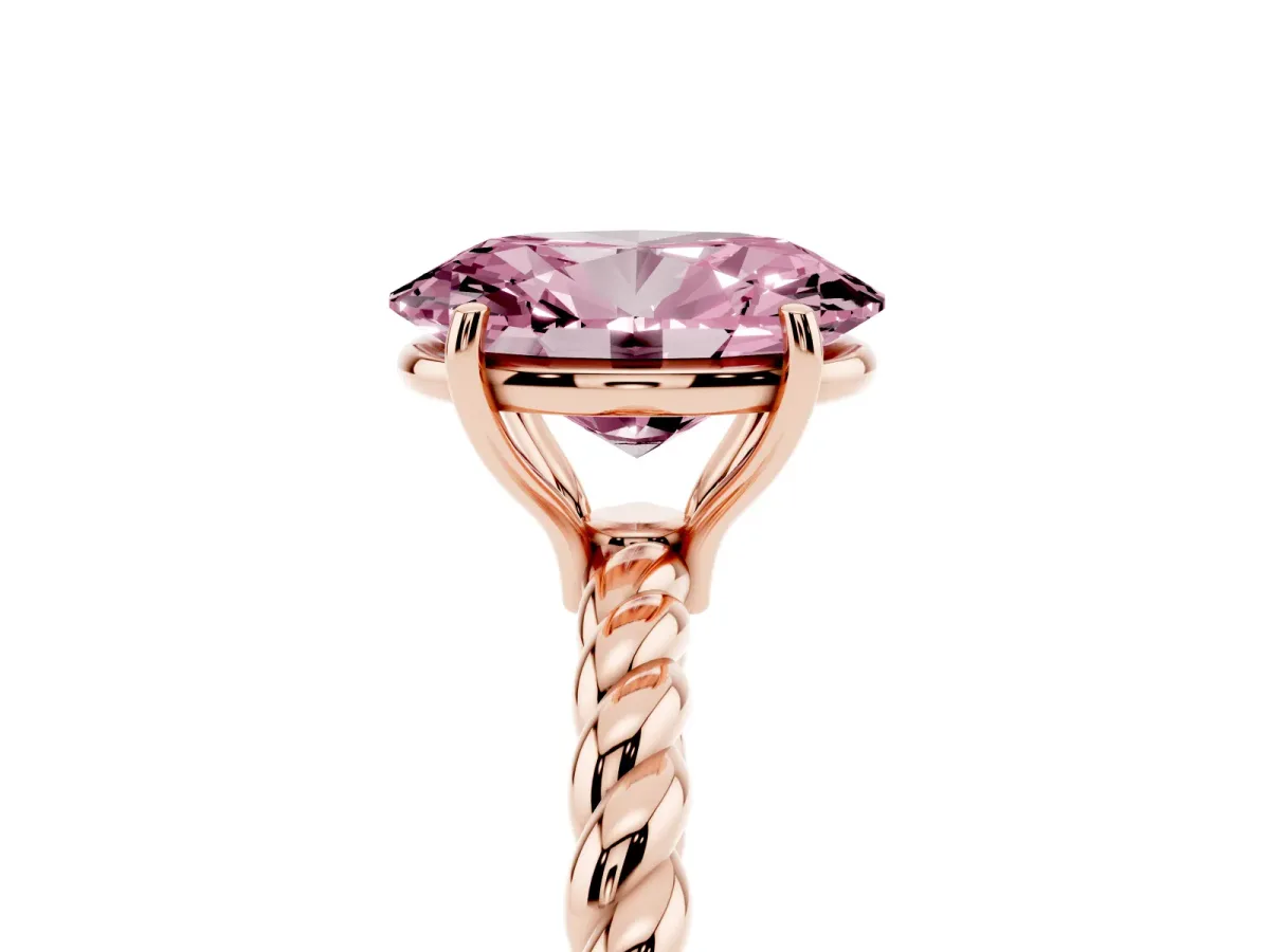 Fancy Pink Oval Cut Solitaire Twisted Band 4-Prong Ring Rose gold
