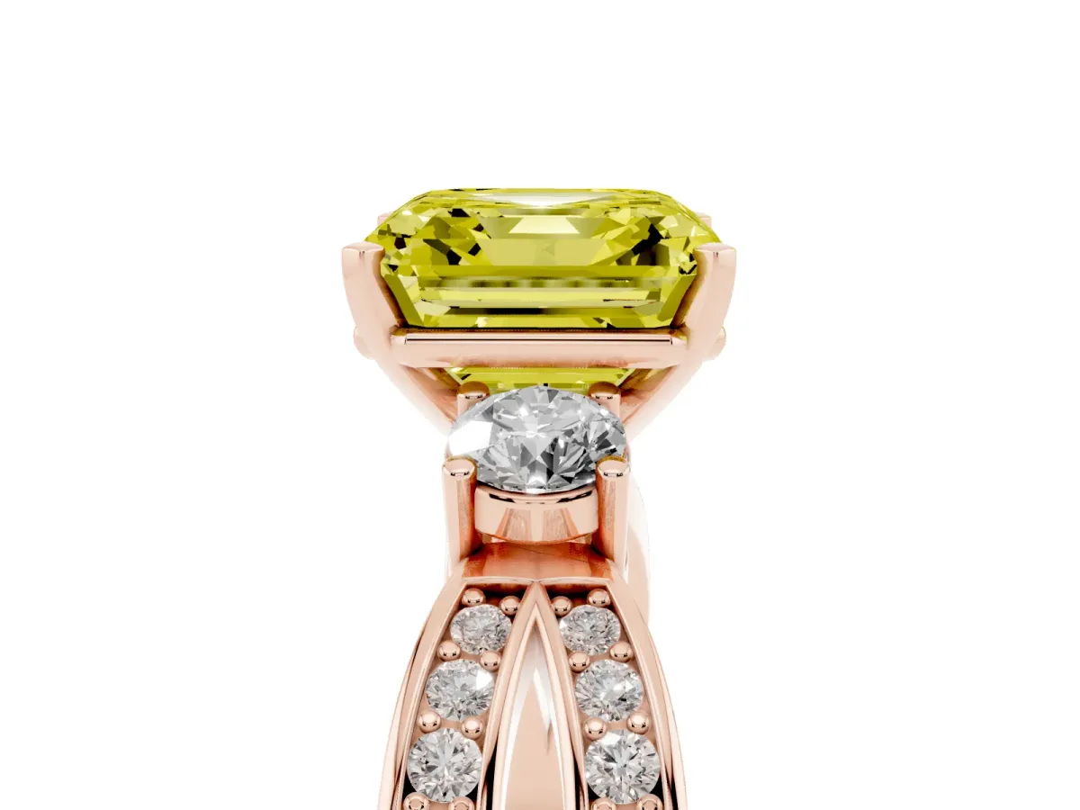 Fancy Yellow Three-Stone Asscher Cut Cut Diamond Twist Band with Prong Setting Rose gold