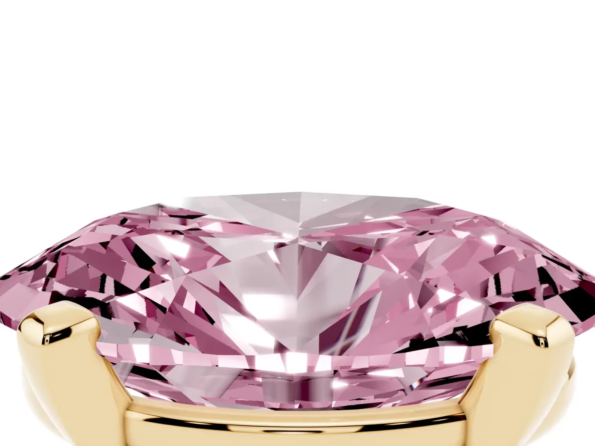 Fancy Pink Oval Cut Diamond Solitaire Ring with Prong Setting and Classic Band Yellow gold