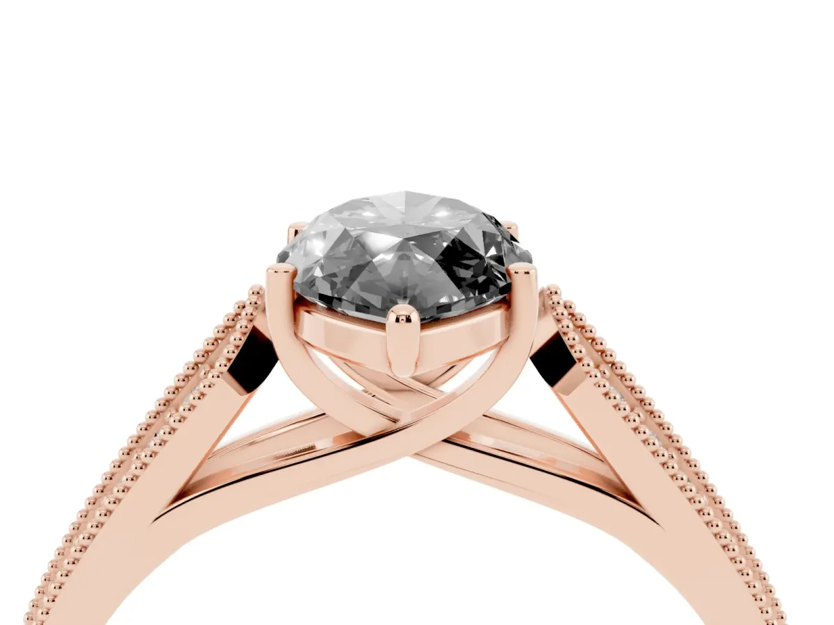Fancy Black Marquise Cut Cut Pave Split Shank Engagement Ring with Four-Prong Setting Rose gold