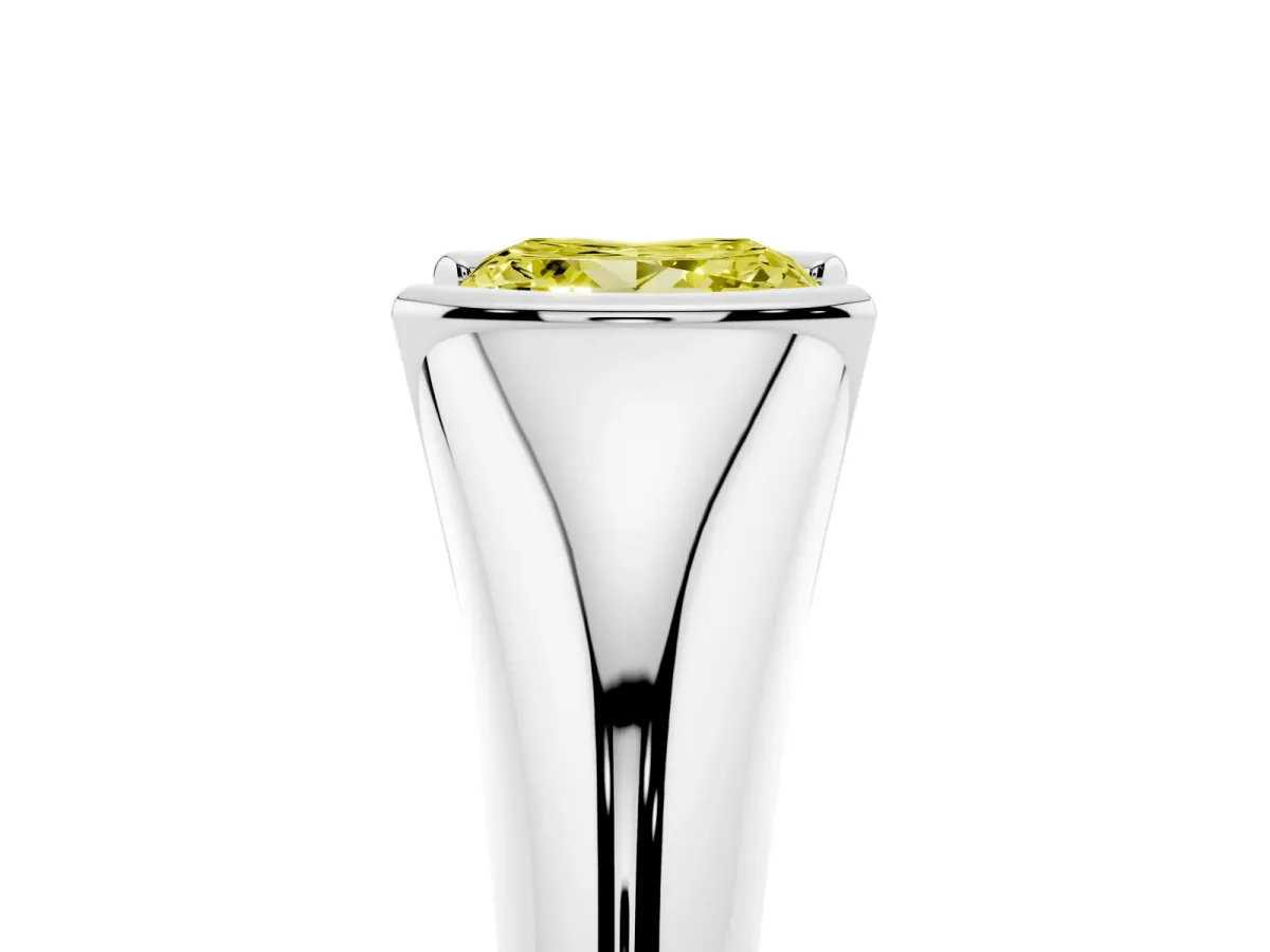 Fancy Yellow Princess Cut Solitaire Tension Set Diamond Ring Silver