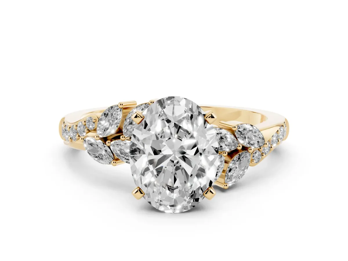 Oval Cut Solitaire Marquise Twist Band with Six-Prong Setting Yellow gold