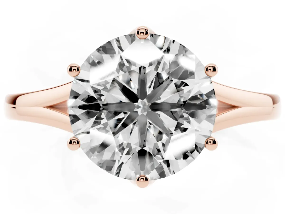Round Cut Solitaire Diamond Ring with Six-Prong Setting and Tapered Band Rose gold