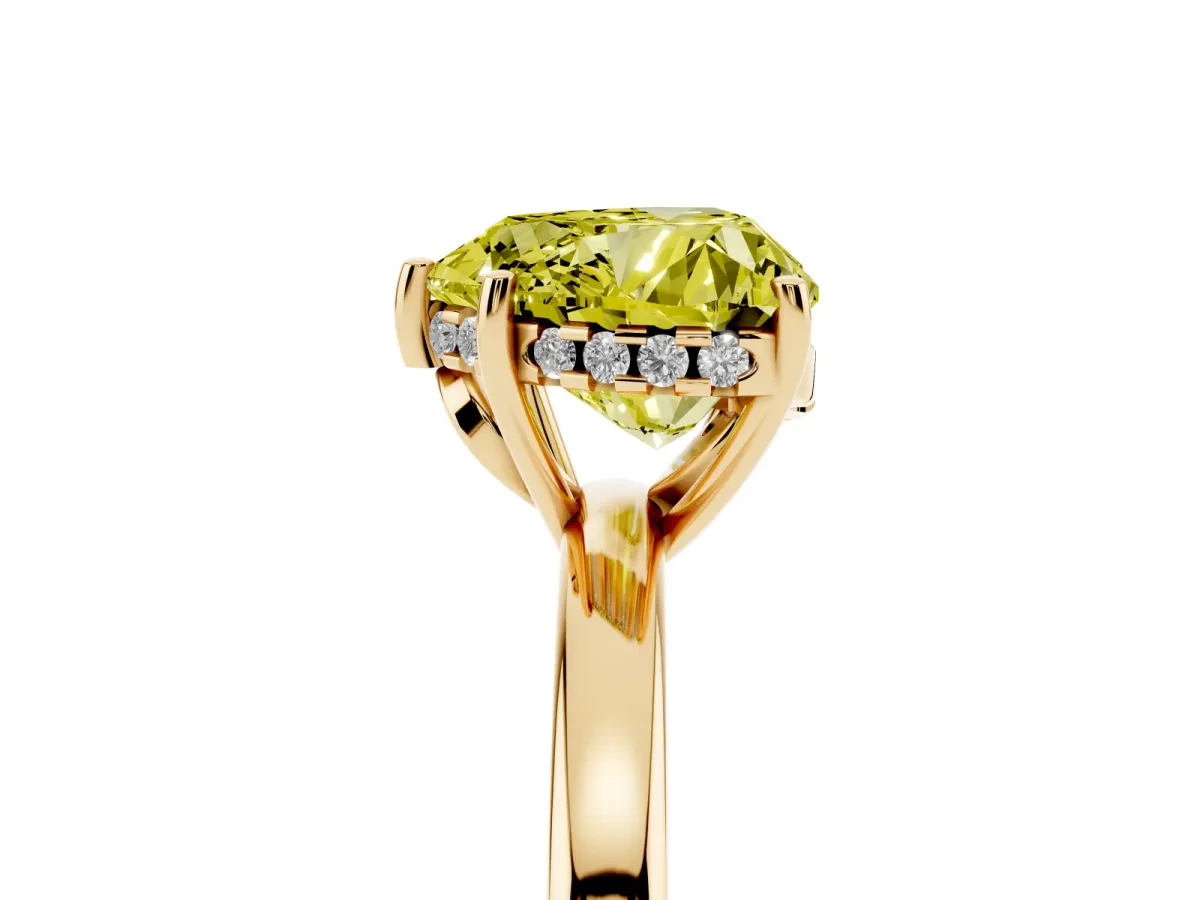 Fancy Yellow Heart Cut Solitaire Diamond Ring with Prong Setting and Plain Band Yellow gold