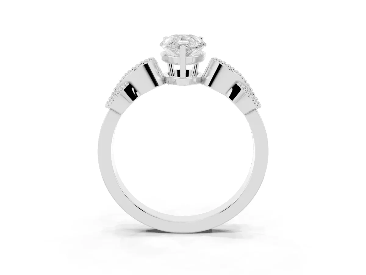Pear Cut Solitaire Milgrain Leaf Band with Prong Setting Silver