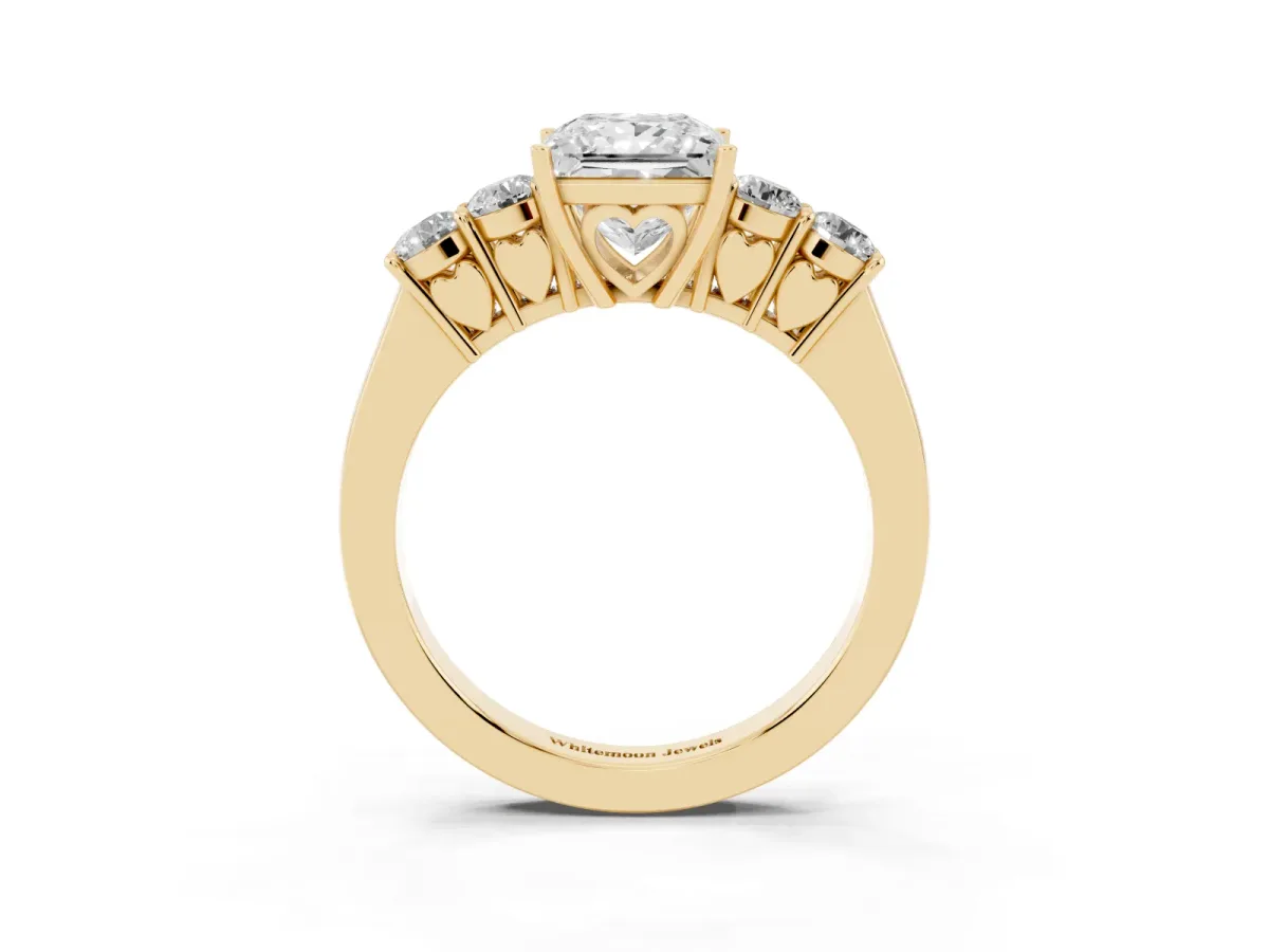 Princess Cut Cut Diamond Five-Stone Prong Set White Gold Ring Yellow gold