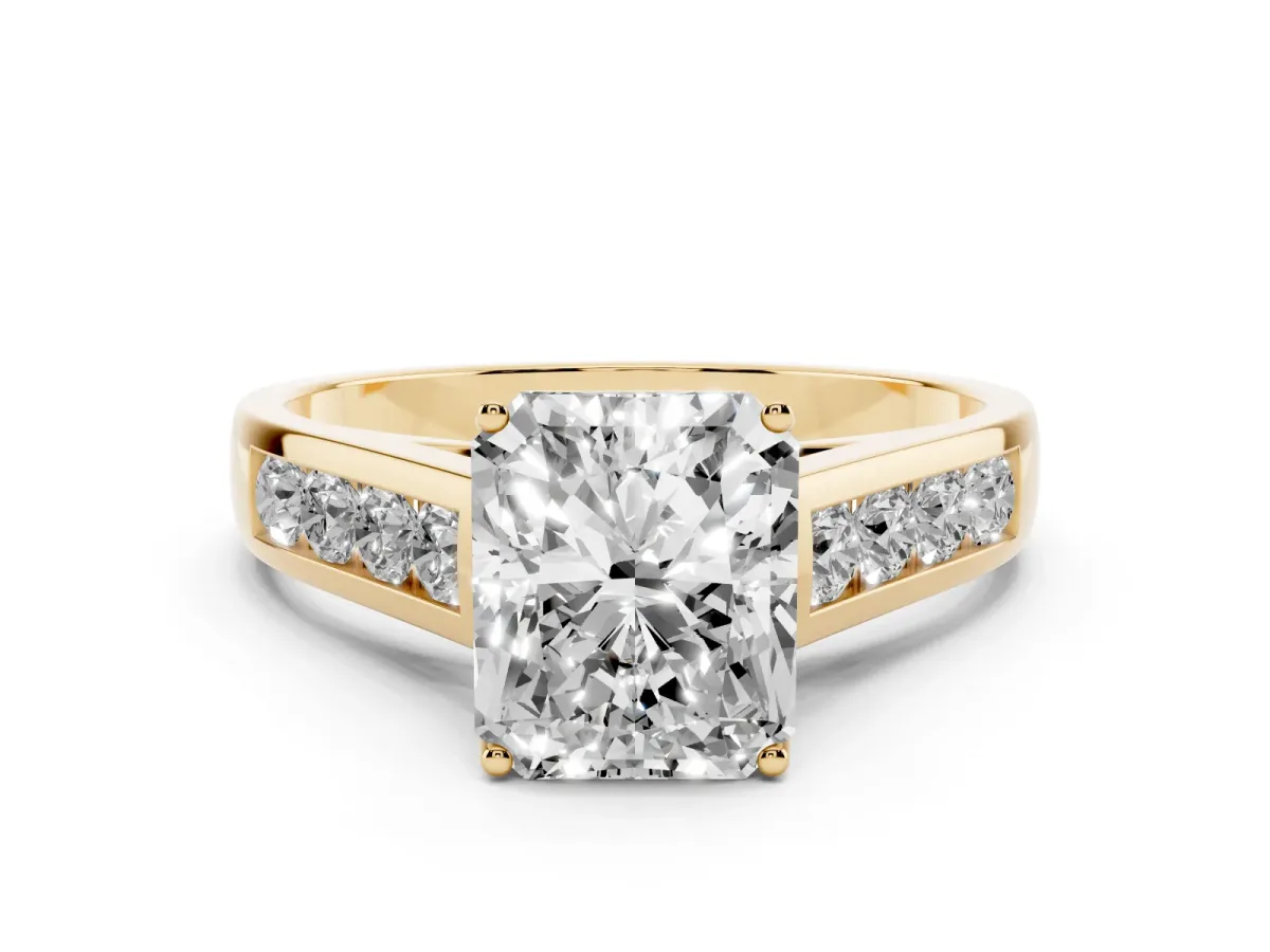 Radiant Cut Brilliant Channel-Set Solitaire Ring with Four-Prong Setting Yellow gold