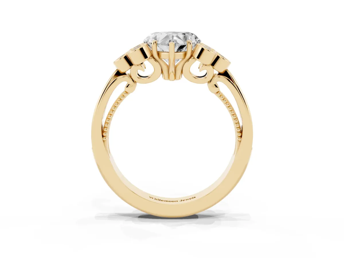 Heart Cut Cut Diamond Engagement Ring with Bezel Set Round Side Stones and Prong Setting Yellow gold