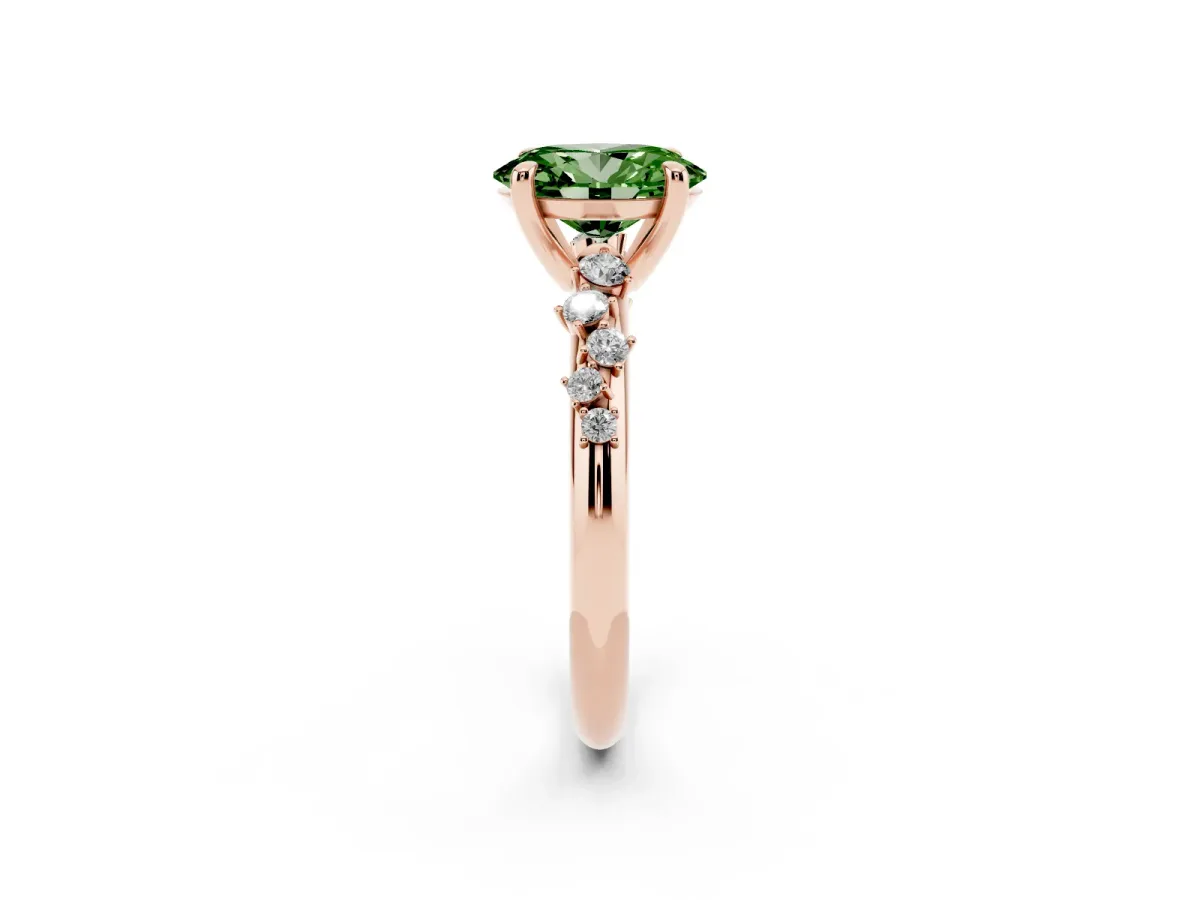 Fancy Green Oval Cut Cut Diamond Vine Band with Four-Prong Setting Rose gold