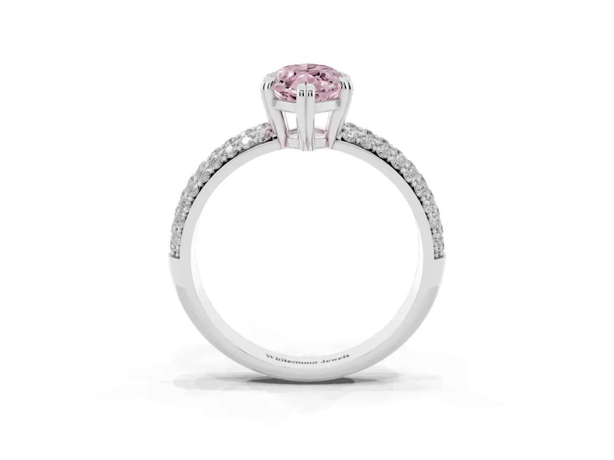Fancy Pink Marquise Cut Diamond Solitaire Ring with Multi-Row Round Pavé Band and Prong Setting Platinum