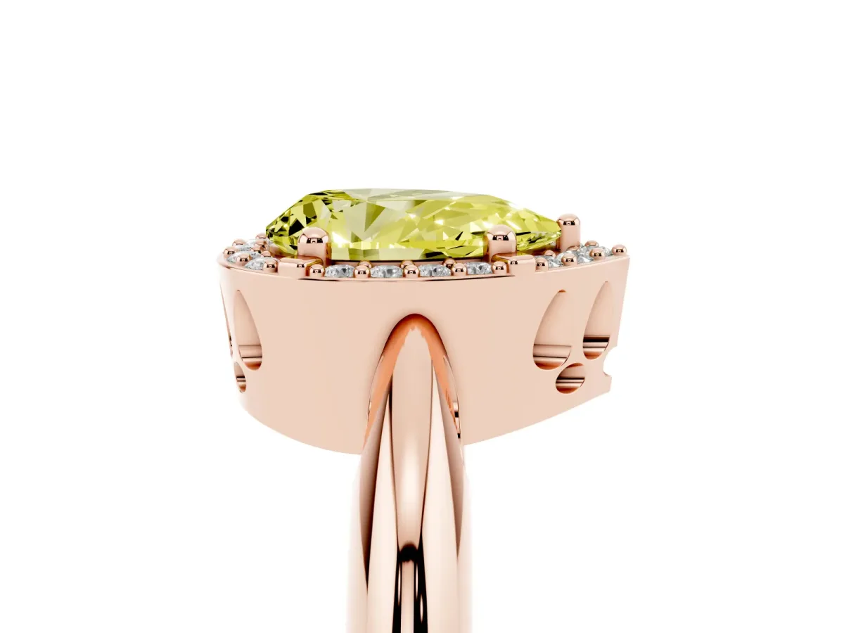 Fancy Yellow Pear Cut Cut Diamond Halo Engagement Ring with Split Shank and Four-Prong Setting Rose gold