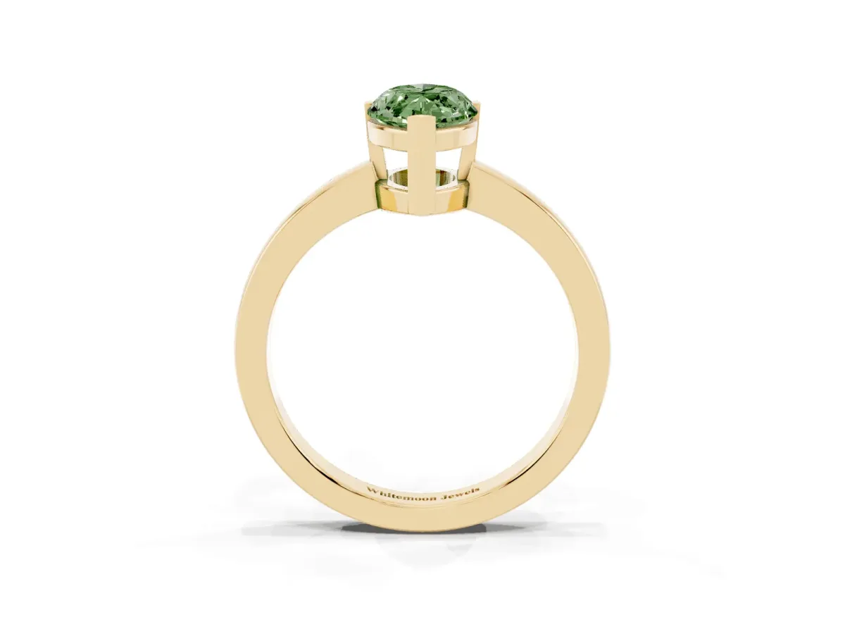 Fancy Green Marquise Cut Cut Solitaire Ring with Four-Prong Setting and Classic Band Yellow gold
