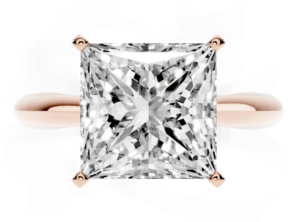 Princess Cut Diamond Solitaire Engagement Ring with Cathedral Setting and Four-Prong Mount Rose gold