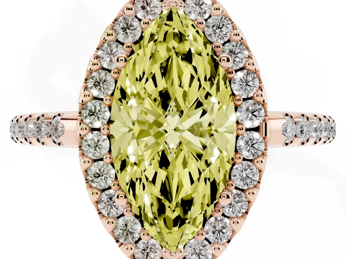 Fancy Yellow Marquise Cut Diamond Pavé Halo Ring with Four-Prong Setting Rose gold
