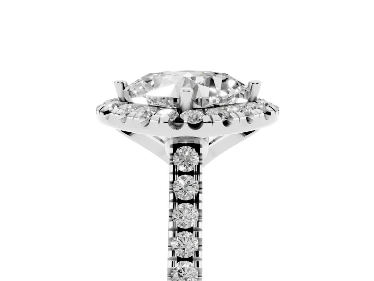 Cushion Cut Diamond Cushion Halo Ring with Pavé Band Silver