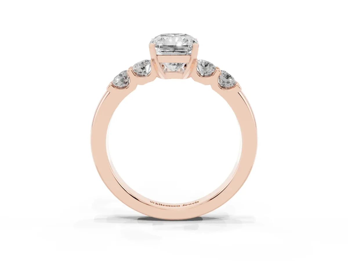 Radiant Cut Brilliant Cut Diamond Five-Stone Prong Set Engagement Ring with Channel Band Rose gold