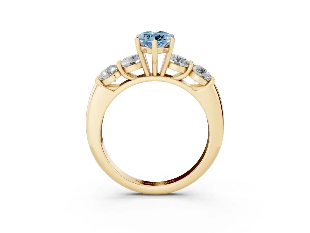 Fancy Blue Marquise Cut Cut Five-Stone Prong Set Diamond Ring with Classic Band Yellow gold