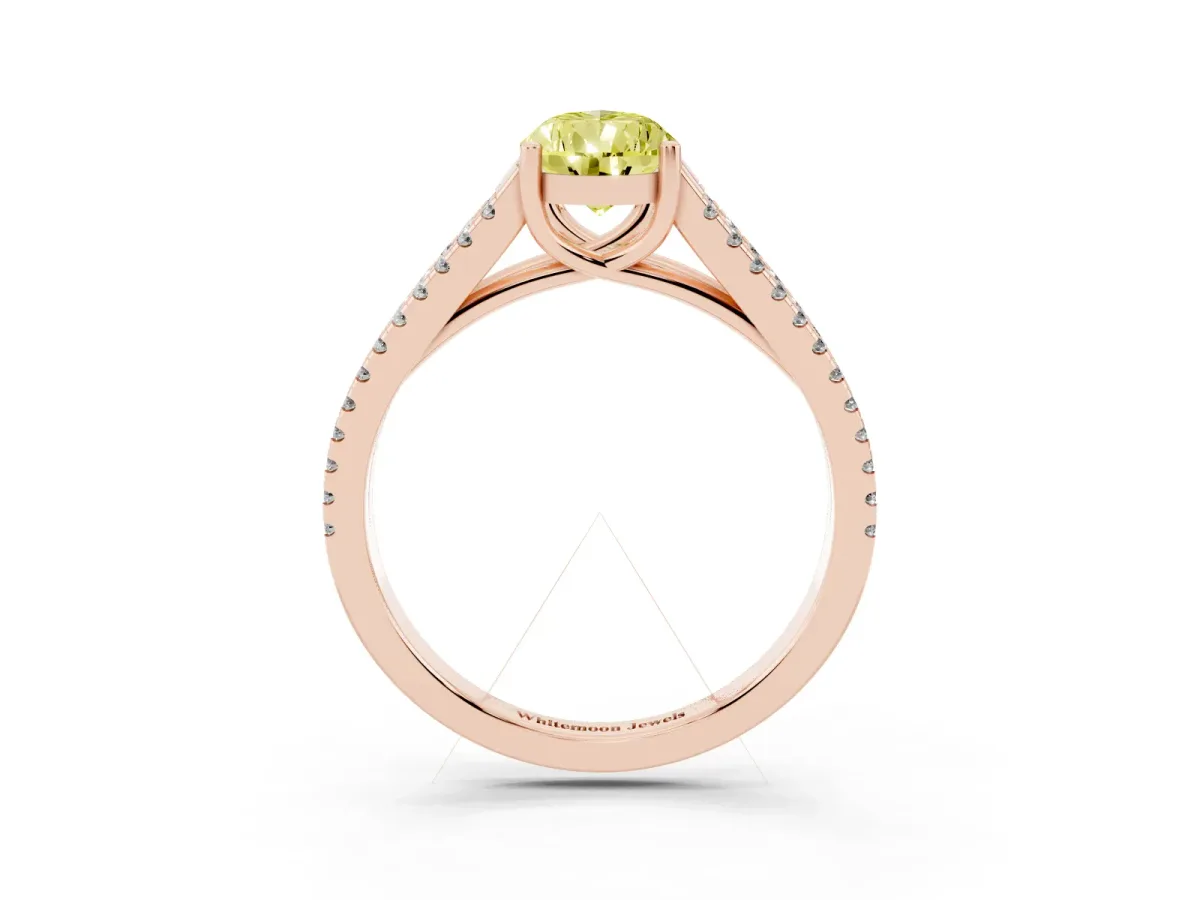 Fancy Yellow Pear Cut Diamond Solitaire Engagement Ring with Split Shank Pavé Band Rose gold