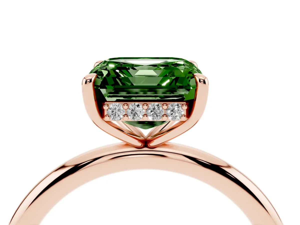 Fancy Green Asscher Cut Diamond Solitaire Ring with Thin Band and Four-Prong Setting Rose gold