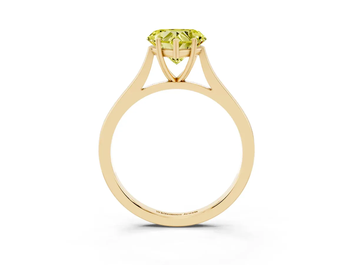 Fancy Yellow Heart Cut Solitaire Heart Prong Engagement Ring with Tapered Band Yellow gold
