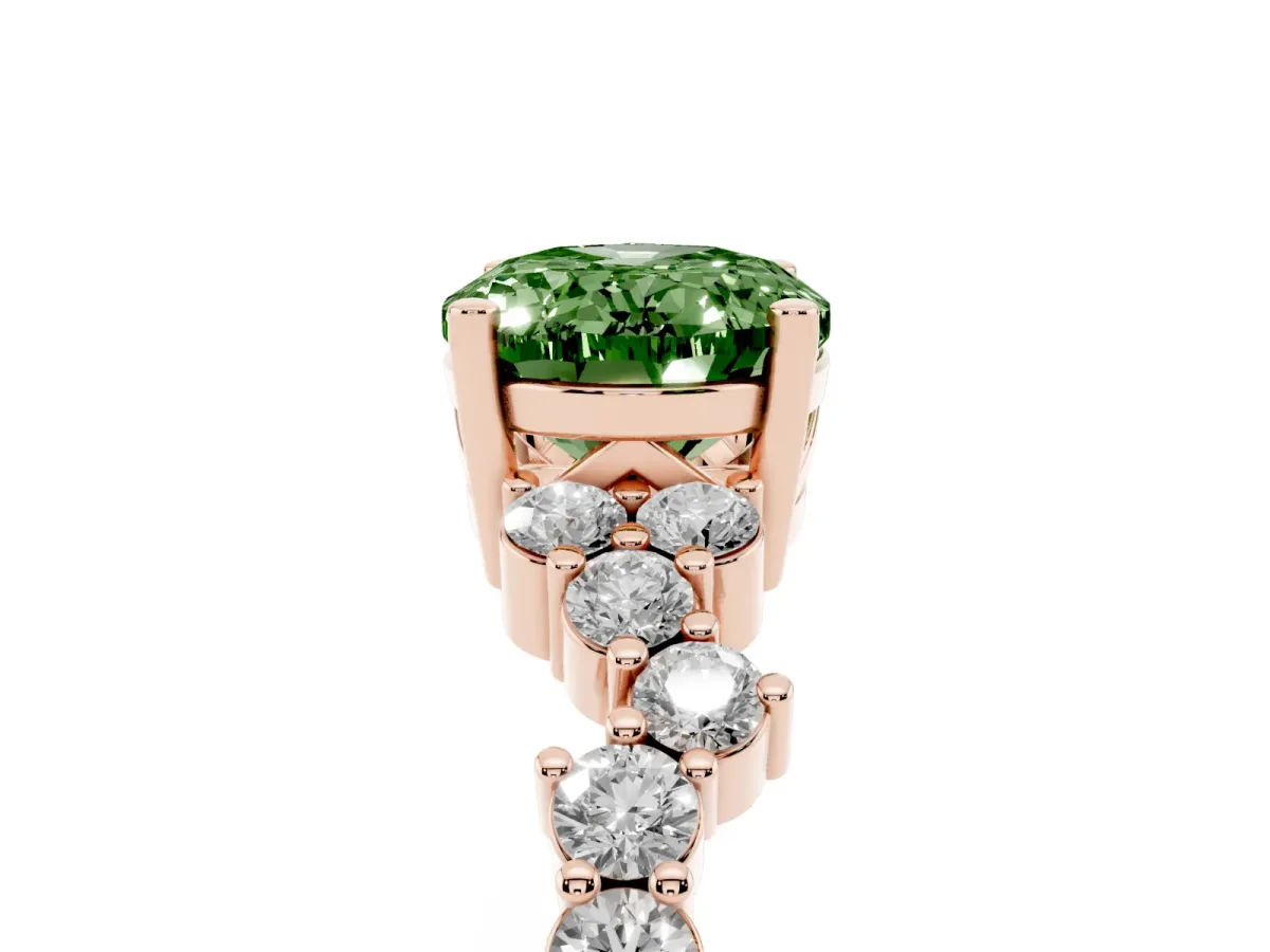 Fancy Green Oval Cut Diamond Scattered Round Accent Ring with Prong Setting Rose gold